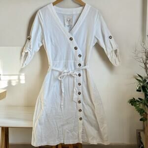 Fantastic Fawn Button Down Wrap Front Dress White Small 3/4 Sleeve Cottagecore